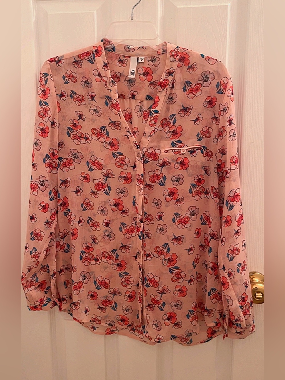 KUT from the Kloth Floral Sheer Blouse Women’s M Pink Long Sleeve Top